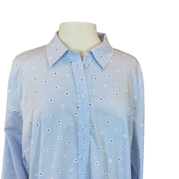 Talbots Classic Cotton Button-Front Shirt Daisy Stripe XL NWT - Picture 2 of 9